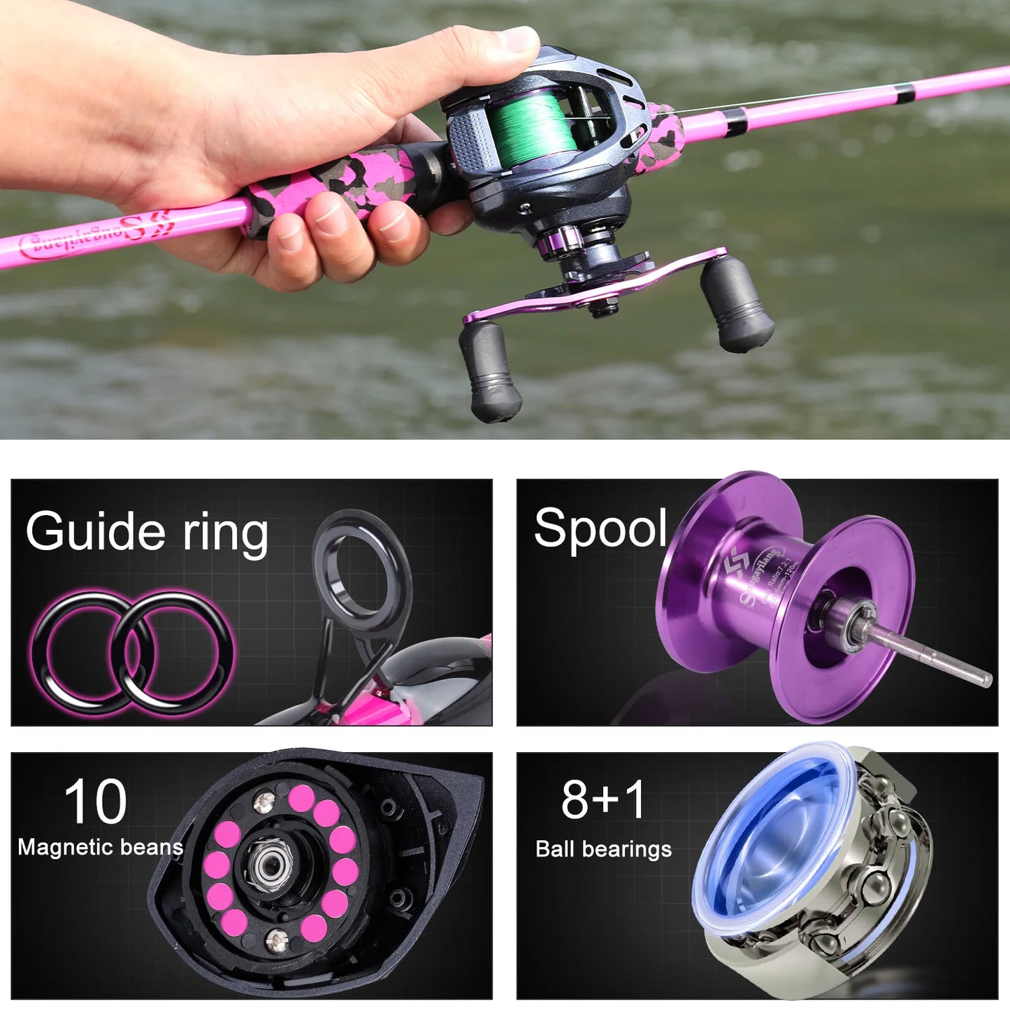 Sougayilang Freshwater Bass Fishing Rod - Hot Pink