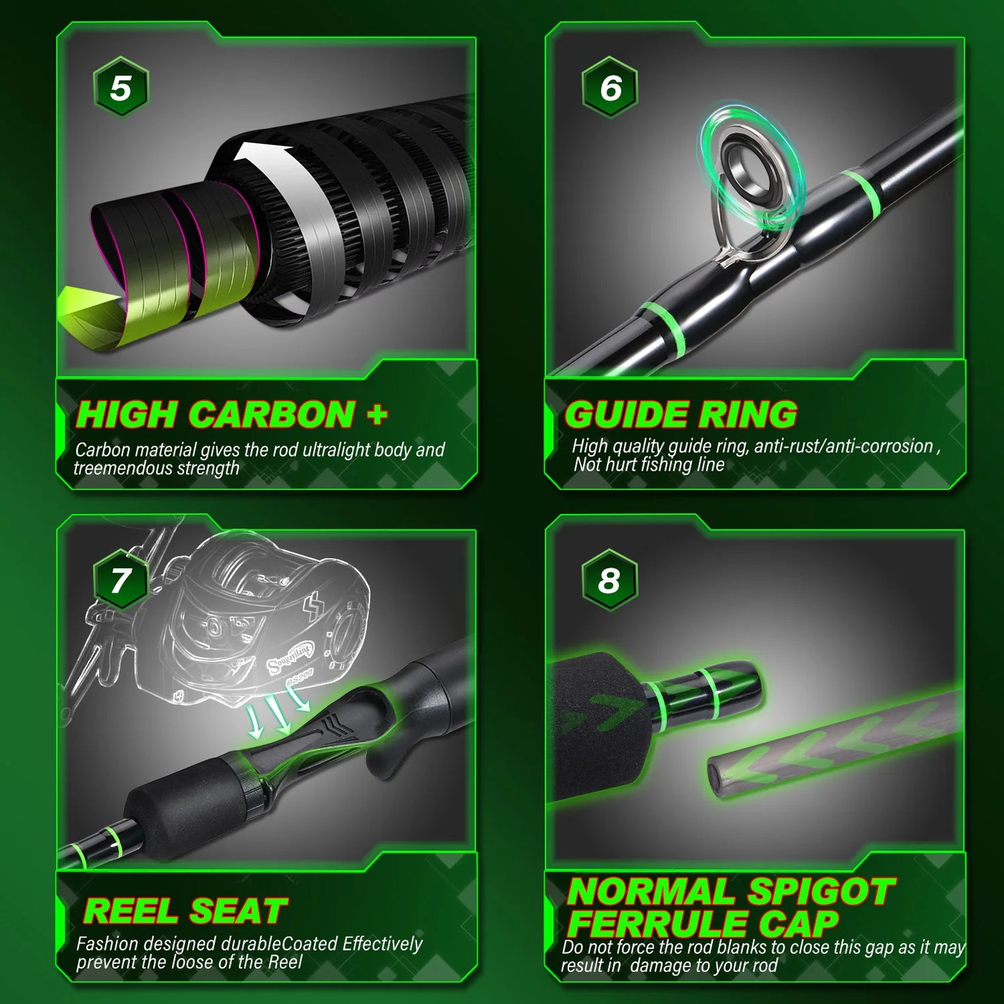 Sougaliyang Bait-Cast Combo - Lime Green 6’ 7’ 8’
