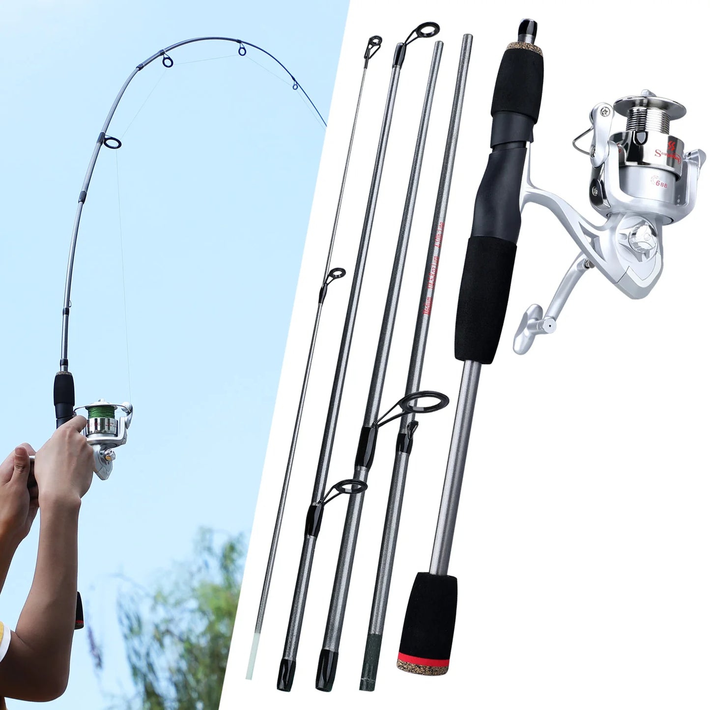Sougayilang 5-section Spinning Combo - Yellow 6’ 7’ 8’