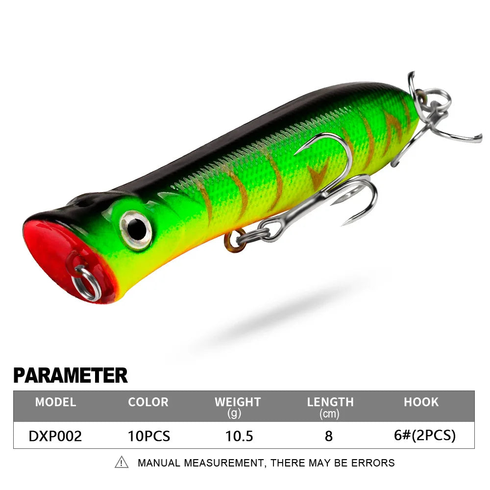 Topwater Popper Saltwater Fishing 8cm-12g 6# Floating Bait Hard Bait Artificial Wobblers Plastic Fishing Tackle for Striper Pike