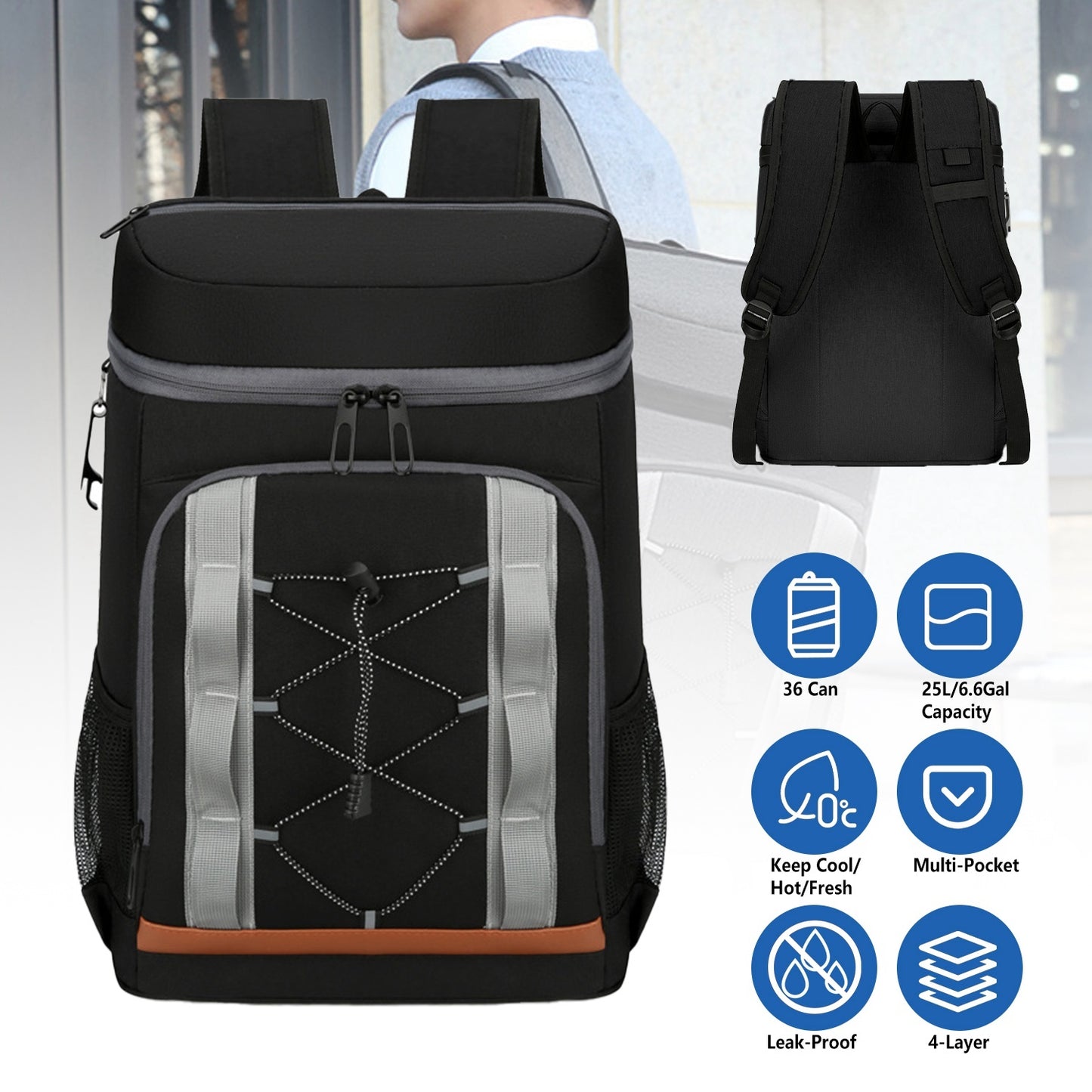1Pc Cooler Backpack-36 Can Leakproof & Insulated