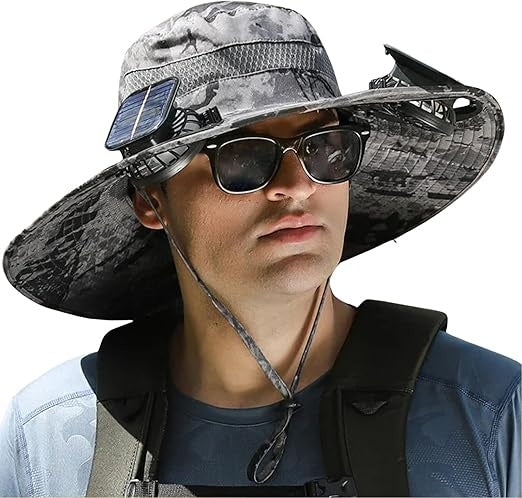 Unisex Wide Brim Solar Fan Outdoor Fishing Hat-Solar & USB Charging