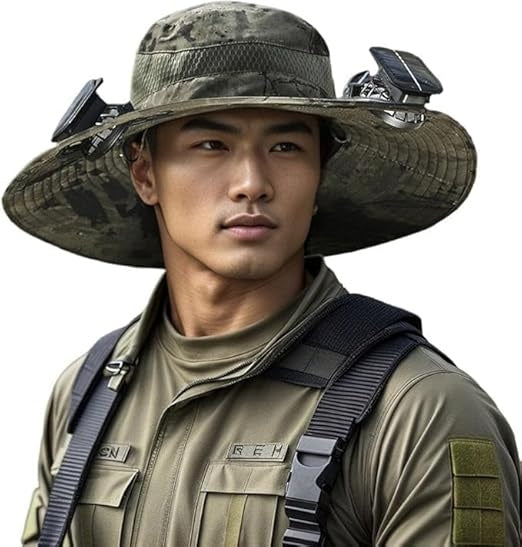 Unisex Wide Brim Solar Fan Outdoor Fishing Hat-Solar & USB Charging
