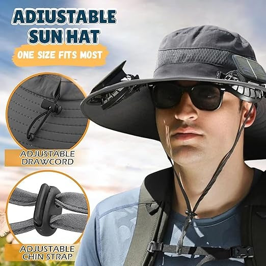 Unisex Wide Brim Solar Fan Outdoor Fishing Hat-Solar & USB Charging