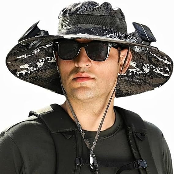Unisex Wide Brim Solar Fan Outdoor Fishing Hat-Solar & USB Charging