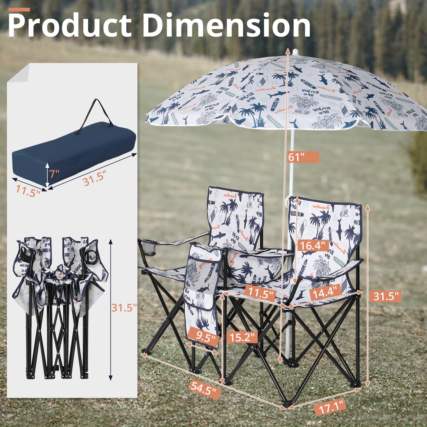 Coconut Tree Pattern Fishing Chair With Parasol