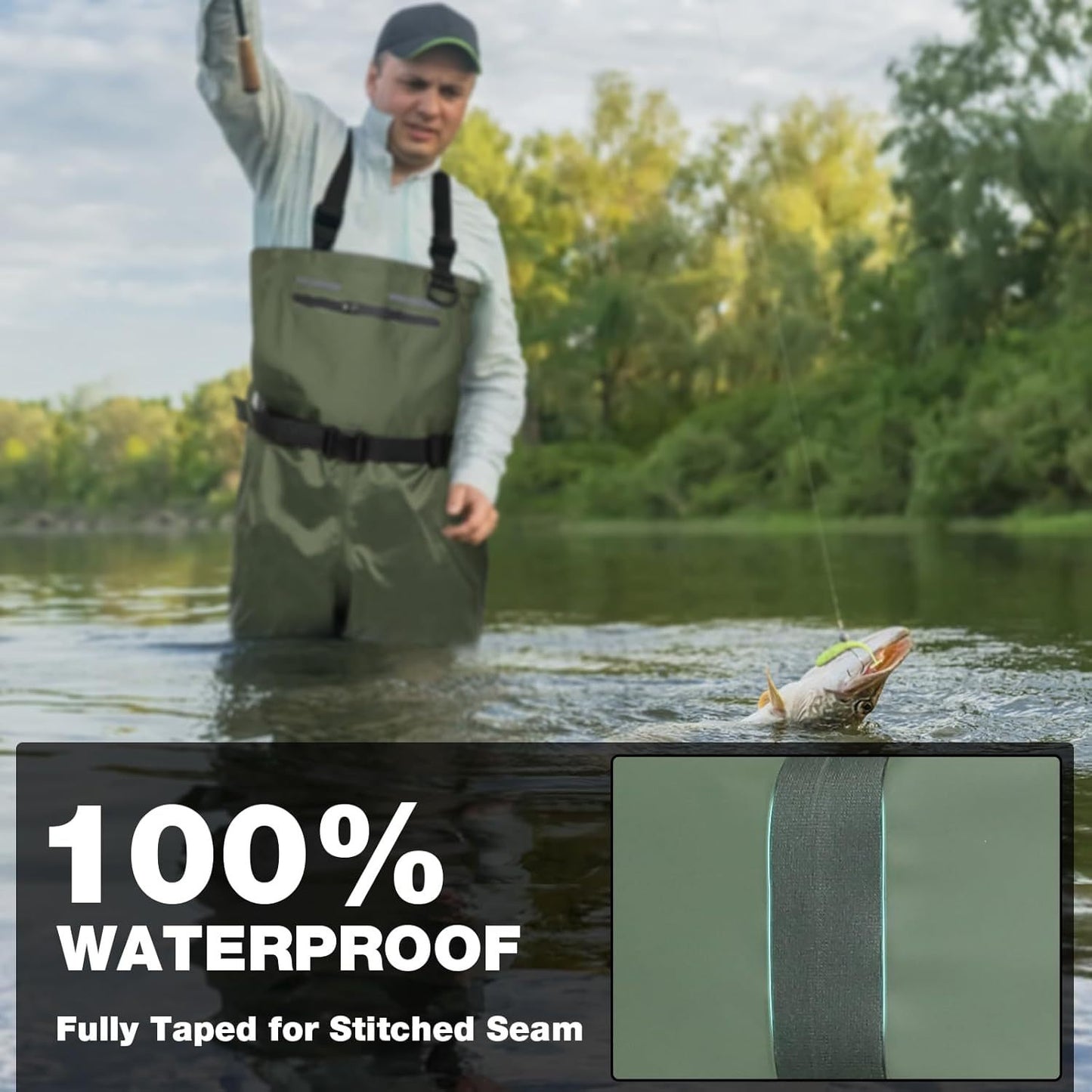 Waterproof 2-Ply Nylon PVC Chest Wader With Boots