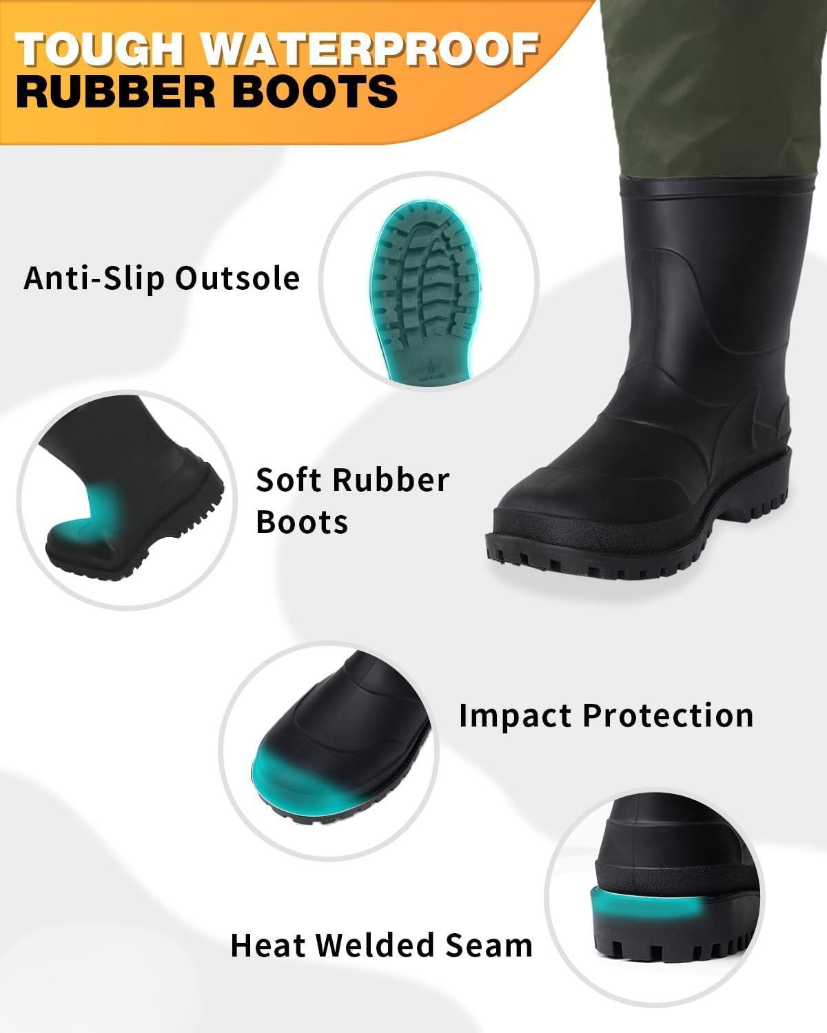 Waterproof 2-Ply Nylon PVC Chest Wader With Boots