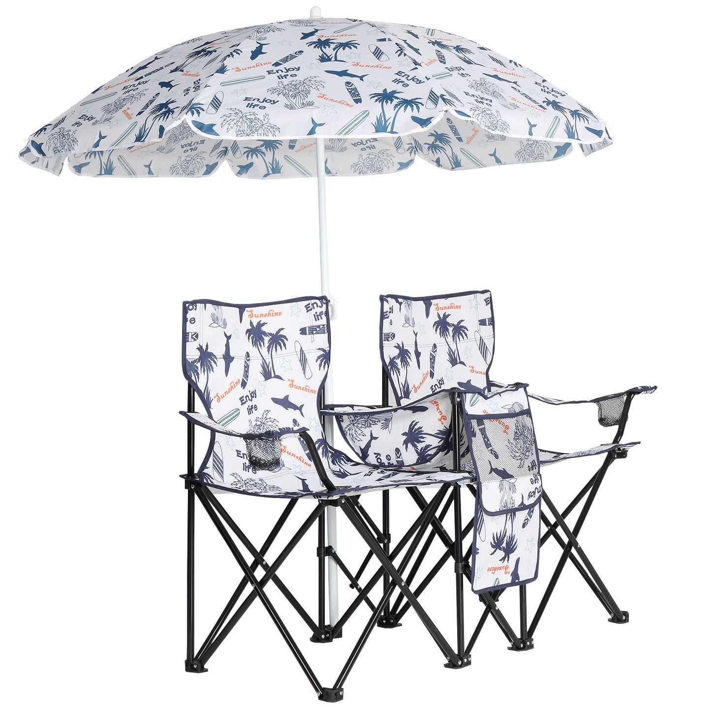 Coconut Tree Pattern Fishing Chair With Parasol