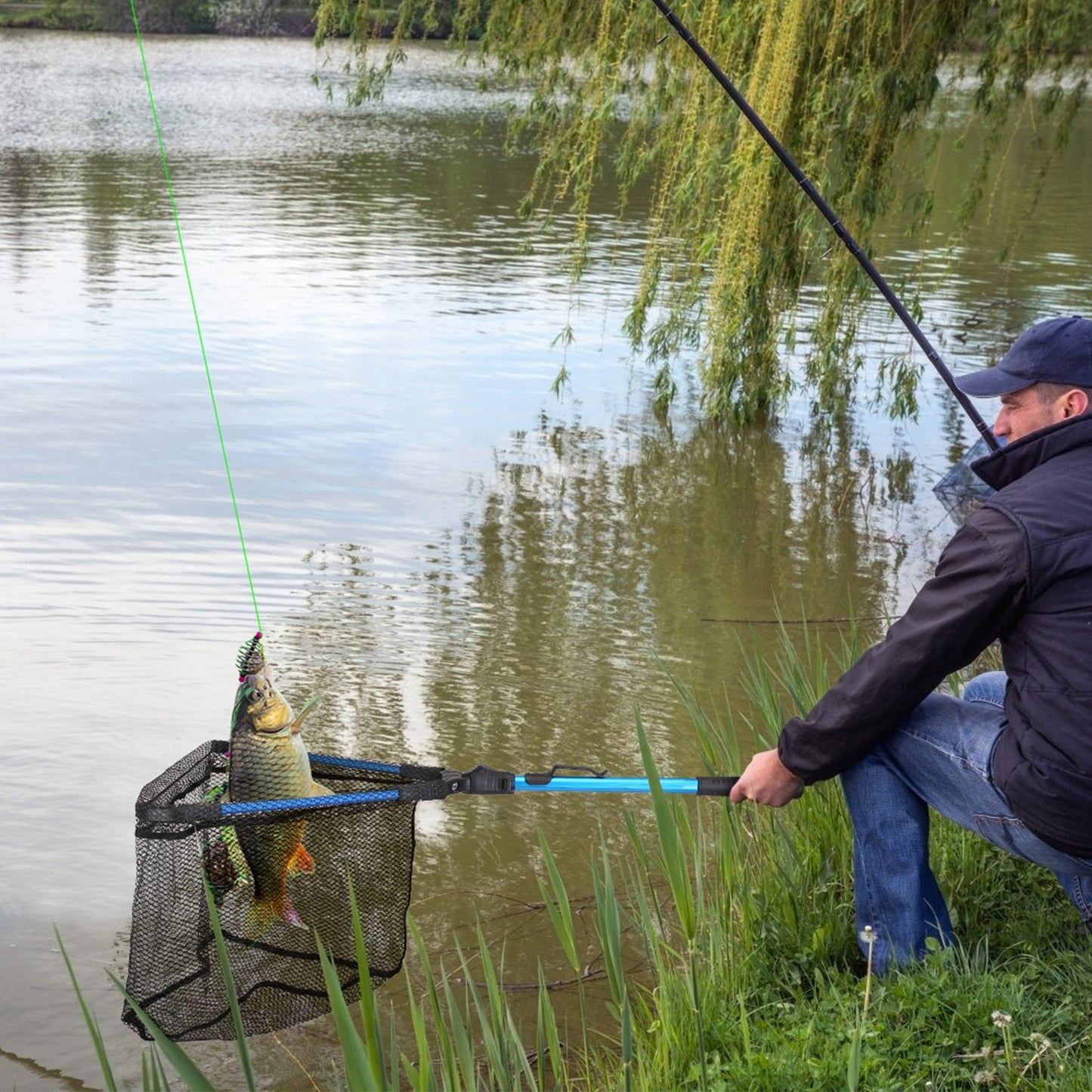 1Pc Foldable Fishing Net With Aluminum Alloy Rod