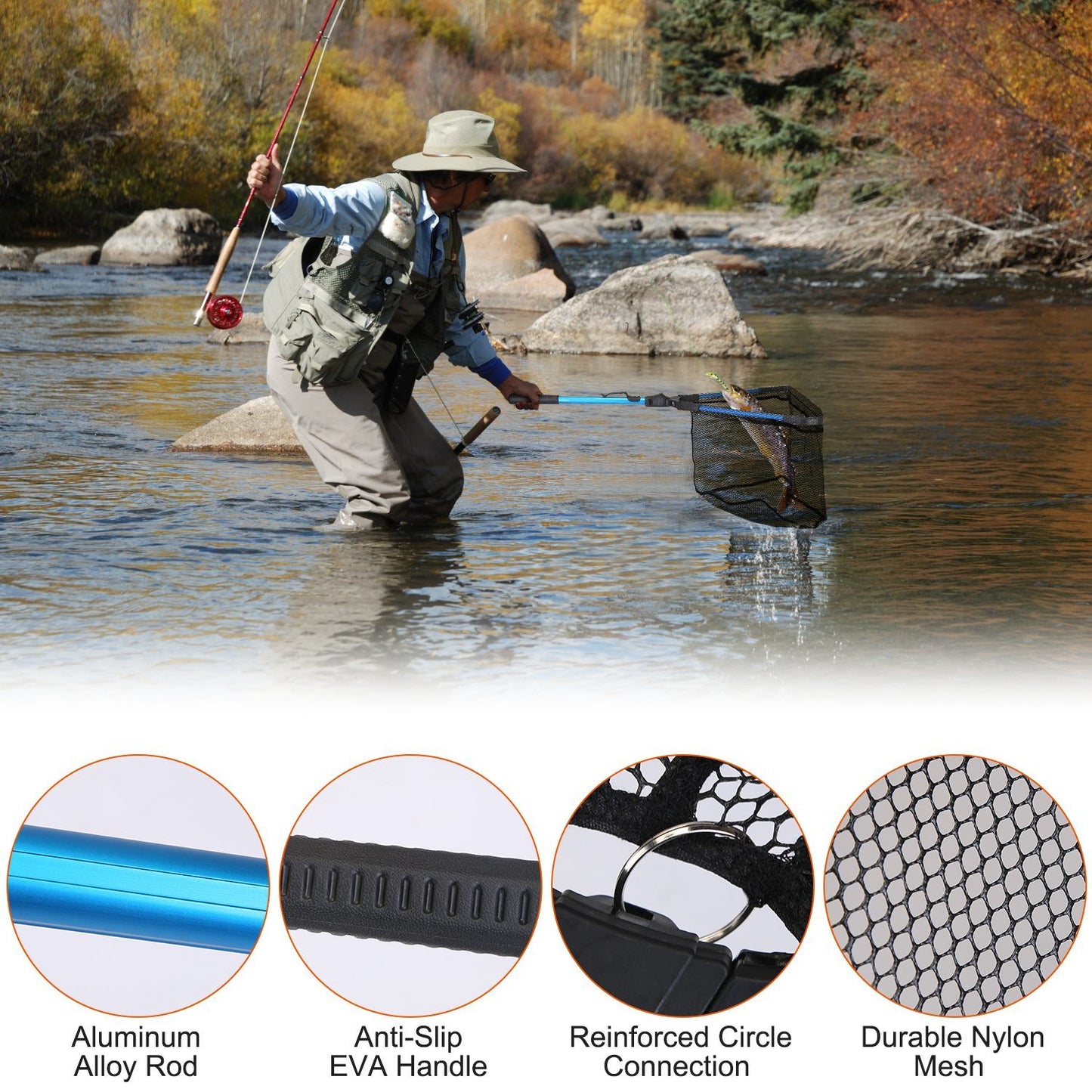 1Pc Foldable Fishing Net With Aluminum Alloy Rod