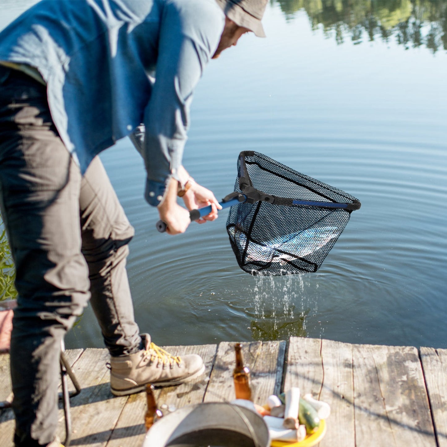 1Pc Foldable Fishing Net With Aluminum Alloy Rod