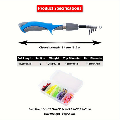 Portable Telescopic Fishing Rod & Reel Combo Kit - 130cm, Lure Included