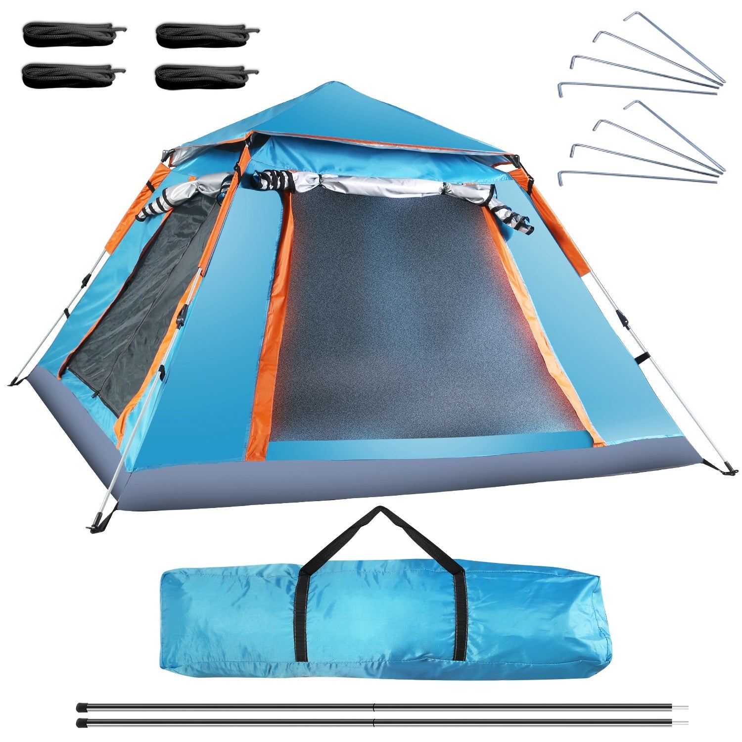1Pc 4-5 Person Camping Tent With 2 Mosquito Nets, Carry Bag, & Rainfly