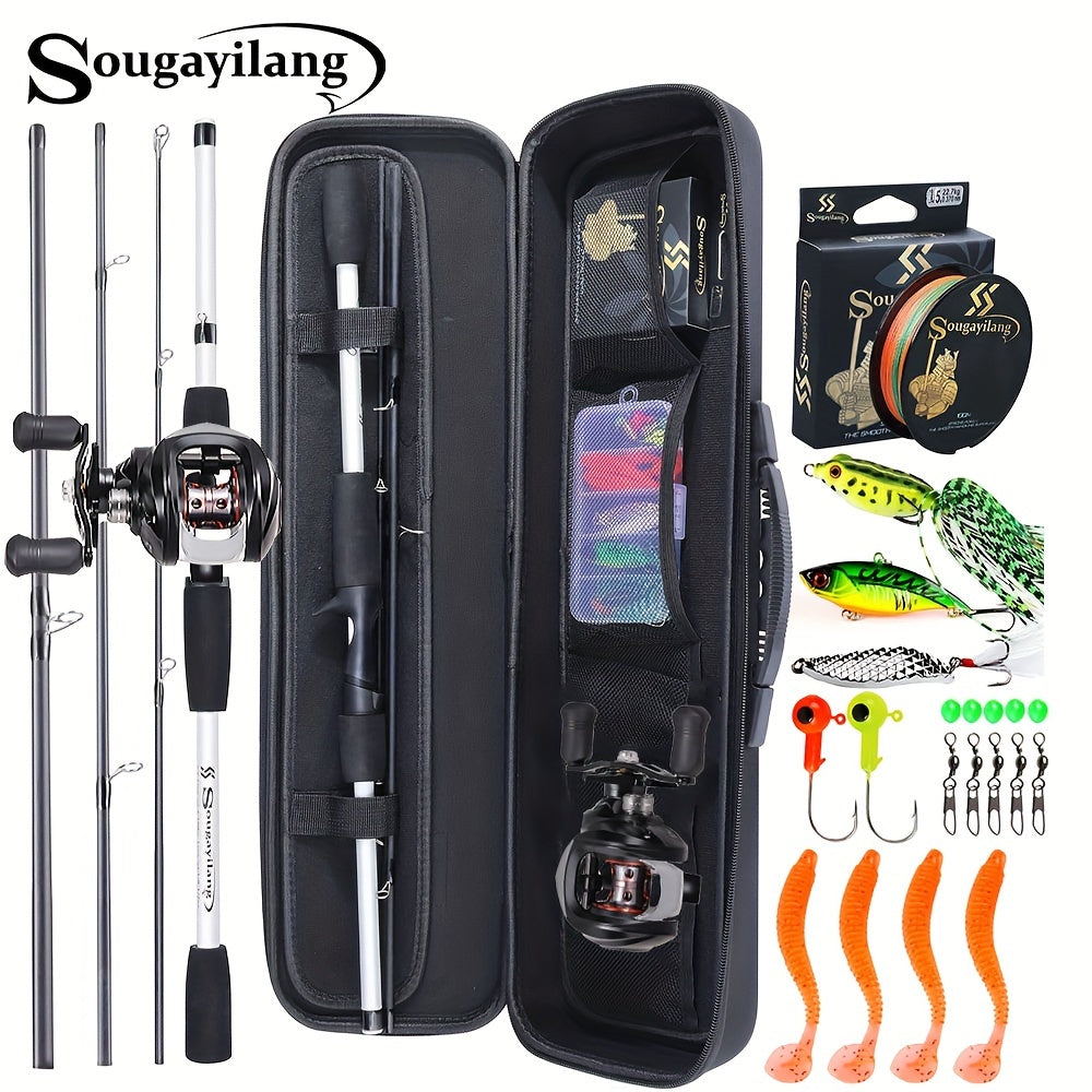 Sougayilang Baitcasting Fishing Combination 1.98m/6.5ft Portable Fishing Rod 12+1 Bb Casting Fishing Kit for Travel Saltwater Freshwater Fishing Kit