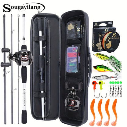 Sougayilang Baitcasting Fishing Combination 1.98m/6.5ft Portable Fishing Rod 12+1 Bb Casting Fishing Kit for Travel Saltwater Freshwater Fishing Kit