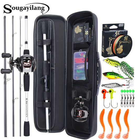 Sougayilang Baitcasting Fishing Combination 1.98m/6.5ft Portable Fishing Rod 12+1 Bb Casting Fishing Kit for Travel Saltwater Freshwater Fishing Kit