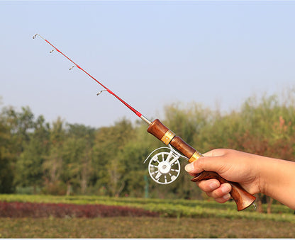 Wooden-Cast Gun Handle Ice Fishing Rod