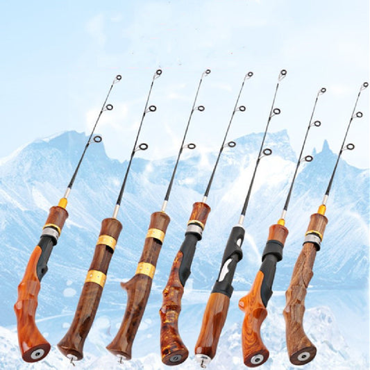 Wooden-Cast Gun Handle Ice Fishing Rod