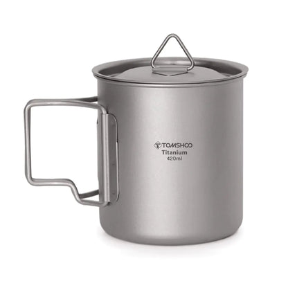 TOMSHOO Camping Titanium Pot Outdoor Titanium Mug with Lid Camping Coffee Cup with Foldable Handle for Camping Hiking Travelling Backpacking Camping Open Fire