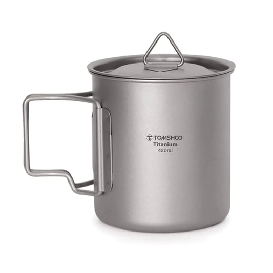 TOMSHOO Camping Titanium Pot Outdoor Titanium Mug with Lid Camping Coffee Cup with Foldable Handle for Camping Hiking Travelling Backpacking Camping Open Fire