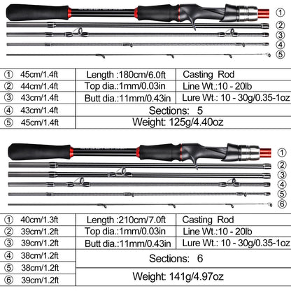 Sougaliyang Spinning/Casting Carbon Fiber 5-section Rod