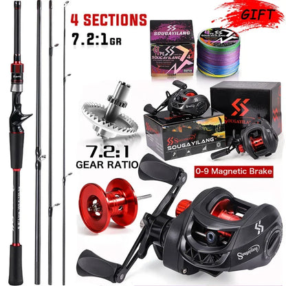 Sougaliyang Black/Red Bait-Cast Rod Combo
