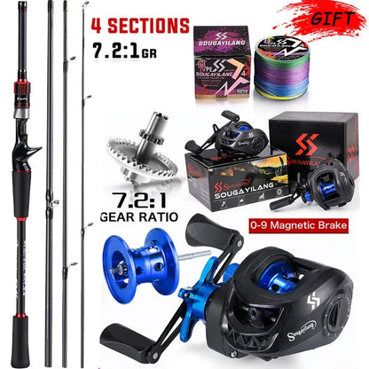 Sougaliyang Black/Red Bait-Cast Rod Combo