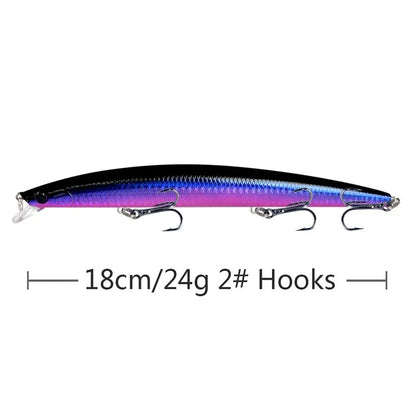 Minnow Fishing Lure Laser Hard Artificial Bait 18cm 24g 3D Eyes Sharp Hooks Sea Fishing Bait Colorful Crankbait Wobblers