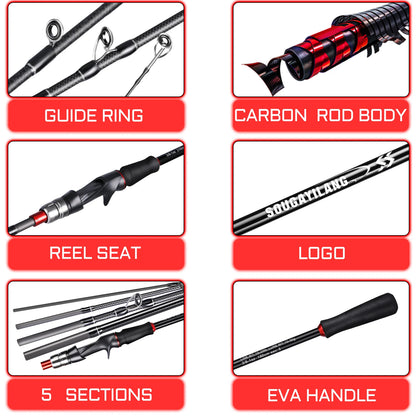 Sougaliyang Spinning/Casting Carbon Fiber 5-section Rod