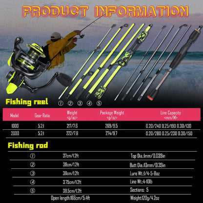 Sougayilang 5-section Spinning Combo - Yellow 6’ 7’ 8’