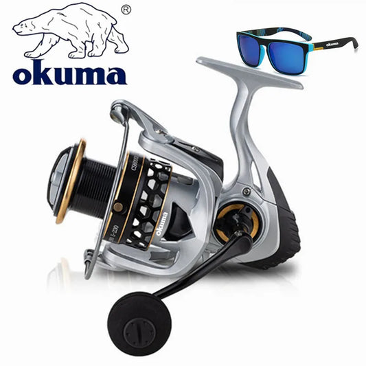 OKUMA 2000-12000 Spinning Reel w/ sunglasses