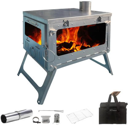 Danchel Outdoor TSG PLUS Portable TA1 Titanium Tent Stove Large Folding Portable Wood Burning Stove with 9.8ft Roll-Up Pipe for Winter Hot Tent Camping Backpacking Survival 8.4lbs