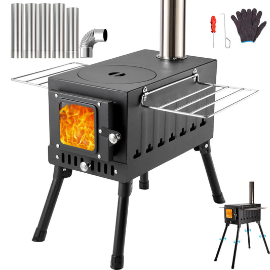 Aomxay Camping Wood Stove Portable Hot Tent Stovewood burning stove Double inner wall secondary combustion design with extension feet.For outdoor cooking and heating