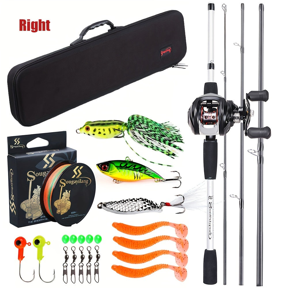 Sougayilang Baitcasting Fishing Combination 1.98m/6.5ft Portable Fishing Rod 12+1 Bb Casting Fishing Kit for Travel Saltwater Freshwater Fishing Kit