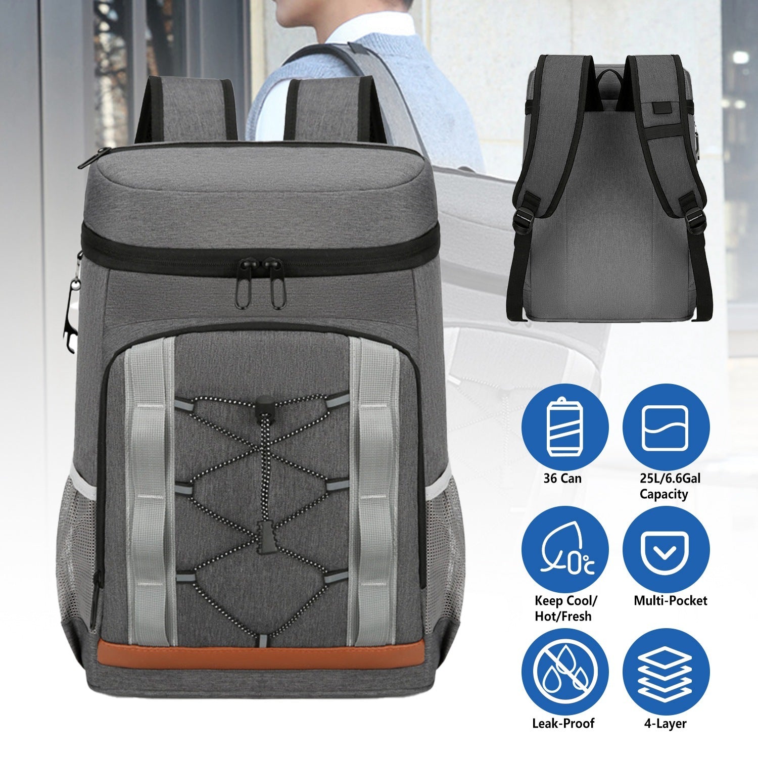 1Pc Cooler Backpack-36 Can Leakproof & Insulated