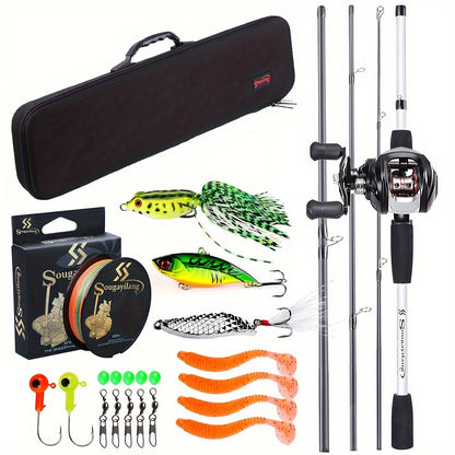 Sougayilang Baitcasting Fishing Combination 1.98m/6.5ft Portable Fishing Rod 12+1 Bb Casting Fishing Kit for Travel Saltwater Freshwater Fishing Kit